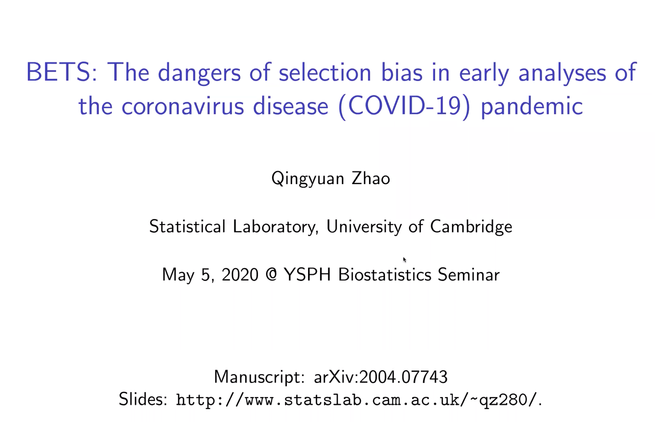 Biostatistics Seminar Bets The Dangers Of Selection Bias In Early